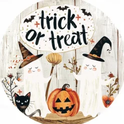 1pc Happy Halloween Quirky Black Cat Wreath Sign Round Decor For Home, Kitchen, Garden & Office