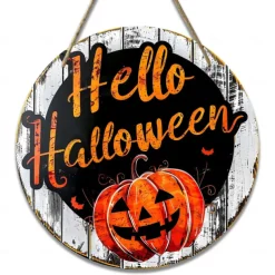 1pc Happy Halloween Quirky Black Cat Wreath Sign Round Decor For Home, Kitchen, Garden & Office