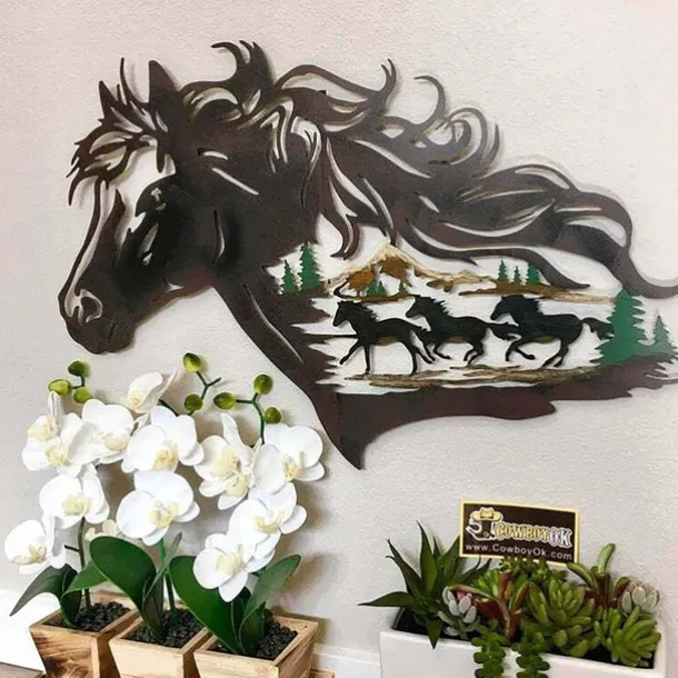 1pc Horse Metal Wall Art Outdoor Decor Rust Proof Wall Sculpture Ideal For Garden, Home, Farmhouse, Patio And Bedroom