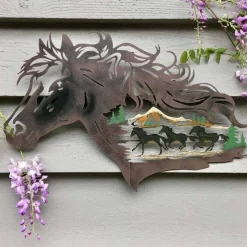 1pc Horse Metal Wall Art Outdoor Decor Rust Proof Wall Sculpture Ideal For Garden, Home, Farmhouse, Patio And Bedroom