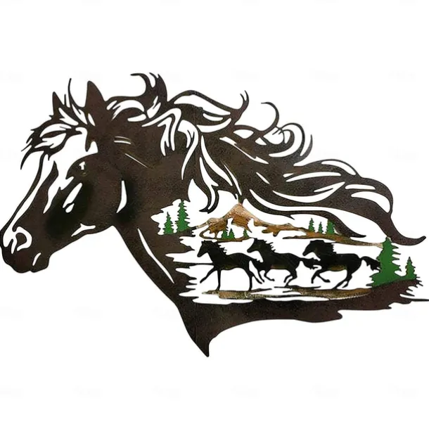 1pc Horse Metal Wall Art Outdoor Decor Rust Proof Wall Sculpture Ideal For Garden, Home, Farmhouse, Patio And Bedroom