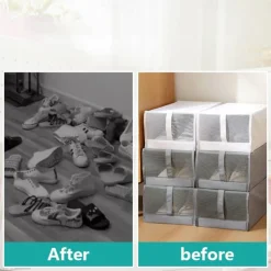 1Pc Household Stacked Shoe Storage Box Foldable Dustproof Storage Shoe Cabinet Multifunctional Folding Fabric Storage Shoe Box