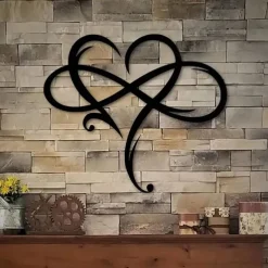 1pc Infinity Heart Black Metal Wall Art Heart-shaped Metal Wall Decor Love Sign Plaque Bedroom Ornaments For Home Wedding Indoor Outdoor Christmas Gifts