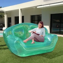 1pc Inflatable Sofa for 2 for Camping and Outdoor Relaxation - Portable Air Lounge with Pump, Foldable Camping Mattress Lunch Break Lounge Bench, Lightweight and Easy to Carry for Patio, Lawn or Backy