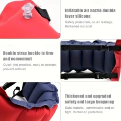 1pc Inflatable Swim Belt for Adults - Adjustable Buoyancy Waist Floatation Aid with Buckle & Rope, Red/Blue PVC Pool Training Device for Swimming Beginners & Experts, Portable for Pool, Lake, Ocean