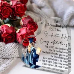1pc Inspirational Graduation Gifts For Her Him 2025 High School College Masters Degree PHD Graduation Gifts For Students Laser Engraved Acrylic Keepsake Gifts For Graduating Daughter Son Sister