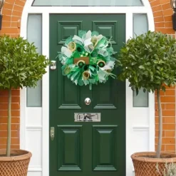 1pc Irish Day Wreath Patrick's Decoration Wreath St Patrick's Day Bow Wreath Green Shamrock Wreath Hanging Sign Wreath Pendant Party Wreath Lattice Door Bow Tie Ribbon