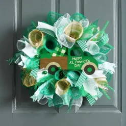 1pc Irish Day Wreath Patrick's Decoration Wreath St Patrick's Day Bow Wreath Green Shamrock Wreath Hanging Sign Wreath Pendant Party Wreath Lattice Door Bow Tie Ribbon