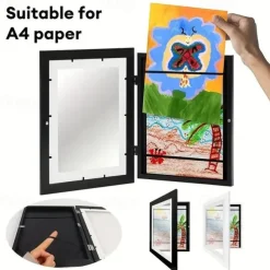 1pc Kids Art Frame Storage Supplies Magnetic Front Opening Changeable Children Artwork Picture Frame Poster 3D Drawing Paintings Schoolwork Display Paintings Organizer Box