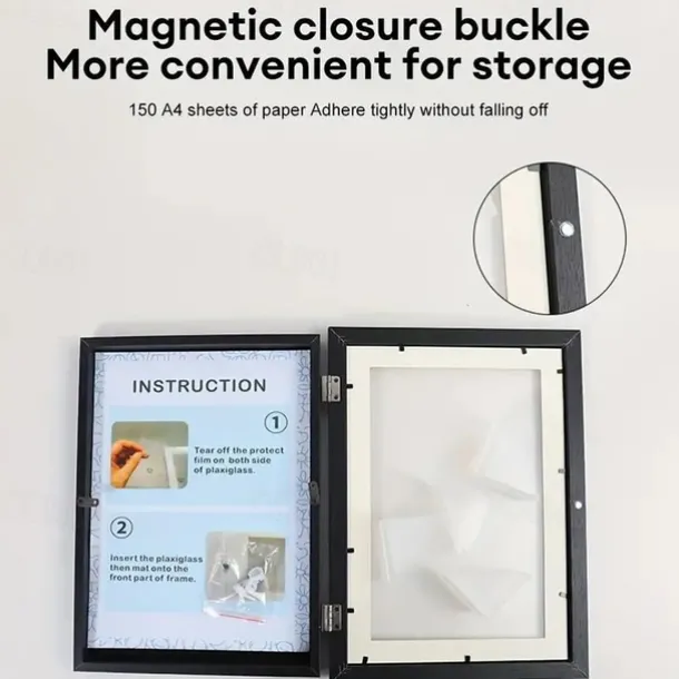 1pc Kids Art Frame Storage Supplies Magnetic Front Opening Changeable Children Artwork Picture Frame Poster 3D Drawing Paintings Schoolwork Display Paintings Organizer Box