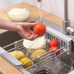 1pc Kitchen Sink Drain Rack Vegetable Sink Drain Basket Vegetable Washing Filter Rack Dishwashing Storage Rack Adjustable Pull-out Drain Rack Optional Size Multifunctional And Multi Scene Use