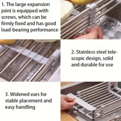 1pc Kitchen Sink Drain Rack Vegetable Sink Drain Basket Vegetable Washing Filter Rack Dishwashing Storage Rack Adjustable Pull-out Drain Rack Optional Size Multifunctional And Multi Scene Use