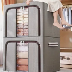 1pc Large Capacity Clothes Storage Box, Dustproof Clothing Quilt Organizer, Foldable Container For Dorm, Home