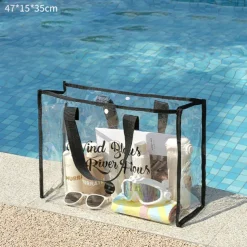 1pc Large Capacity Swimming Bag Transparent Visible Portable Storage Bag Thickened PVC Waterproof Wash Bag Portable Beach Bag
