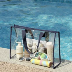 1pc Large Capacity Swimming Bag Transparent Visible Portable Storage Bag Thickened PVC Waterproof Wash Bag Portable Beach Bag
