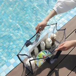 1pc Large Capacity Swimming Bag Transparent Visible Portable Storage Bag Thickened PVC Waterproof Wash Bag Portable Beach Bag