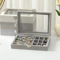 1PC Large Capacity Velvet Jewelry Box New Rings Necklaces Earrings Earrings Storage Box High-end Sense Organizing Box Dustproof Box