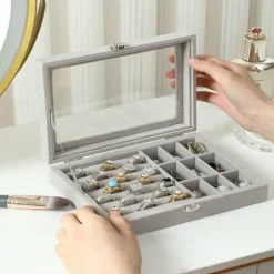 1PC Large Capacity Velvet Jewelry Box New Rings Necklaces Earrings Earrings Storage Box High-end Sense Organizing Box Dustproof Box