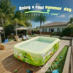 1pc Large Ocean Themed Inflatable Swimming Pool with Marine Life Design (Turtles, Clownfish, Seahorses) - No Electricity Needed, Easy Setup & Portable PVC Pool for Beach, Parties, Weddings, Music Fest