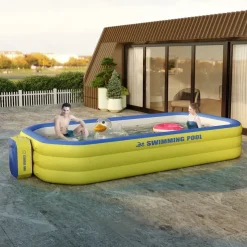 1pc Large Rectangular Inflatable Swimming Pool - Durable PVC Outdoor Family Pool for Garden, Parties & Music Festivals, 1-3 Person Capacity, 3-Layer Construction