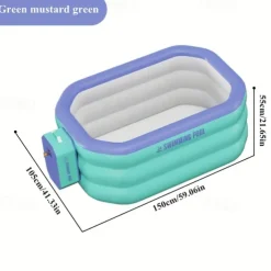 1pc Large Rectangular Inflatable Swimming Pool - Durable PVC Outdoor Family Pool for Garden, Parties & Music Festivals, 1-3 Person Capacity, 3-Layer Construction