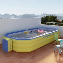 1pc Large Rectangular Inflatable Swimming Pool - Durable PVC Outdoor Family Pool for Garden, Parties & Music Festivals, 1-3 Person Capacity, 3-Layer Construction