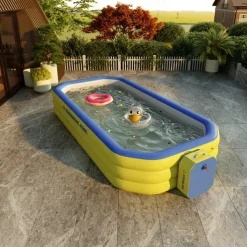 1pc Large Rectangular Inflatable Swimming Pool - Durable PVC Outdoor Family Pool for Garden, Parties & Music Festivals, 1-3 Person Capacity, 3-Layer Construction