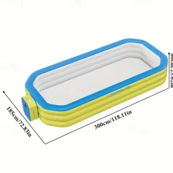 1pc Large Rectangular Inflatable Swimming Pool - Durable PVC Outdoor Family Pool for Garden, Parties & Music Festivals, 1-3 Person Capacity, 3-Layer Construction