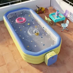 1pc Large Rectangular Inflatable Swimming Pool - Durable PVC Outdoor Family Pool for Garden, Parties & Music Festivals, 1-3 Person Capacity, 3-Layer Construction