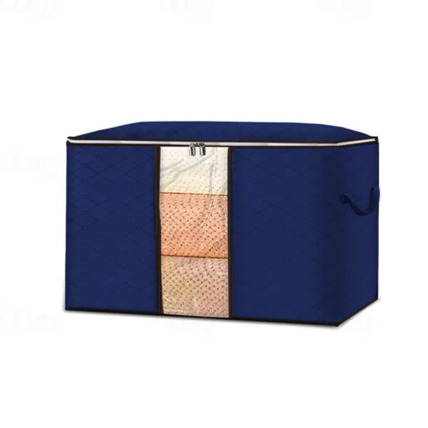 1pc Large Storage Bag Organizer Clothes Under-Bed Storage With Reinforced Handle, Storage Containers For Bedding, Comforters, Clothing, Closet, Clear Window, Sturdy Zippers