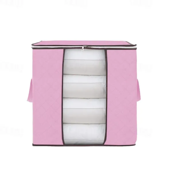 1pc Large Storage Bag Organizer Clothes Under-Bed Storage With Reinforced Handle, Storage Containers For Bedding, Comforters, Clothing, Closet, Clear Window, Sturdy Zippers