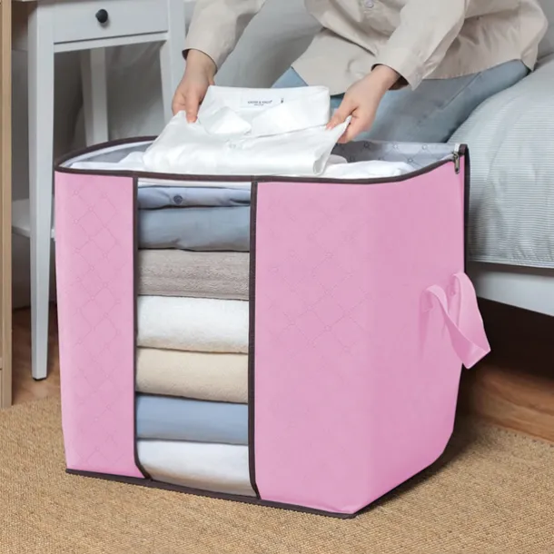 1pc Large Storage Bag Organizer Clothes Under-Bed Storage With Reinforced Handle, Storage Containers For Bedding, Comforters, Clothing, Closet, Clear Window, Sturdy Zippers