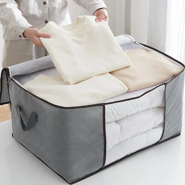 1pc Large Storage Bag Organizer Clothes Under-Bed Storage With Reinforced Handle, Storage Containers For Bedding, Comforters, Clothing, Closet, Clear Window, Sturdy Zippers