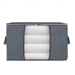 1pc Large Storage Bag Organizer Clothes Under-Bed Storage With Reinforced Handle, Storage Containers For Bedding, Comforters, Clothing, Closet, Clear Window, Sturdy Zippers