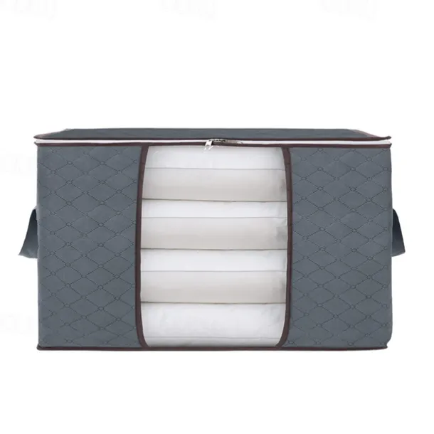 1pc Large Storage Bag Organizer Clothes Under-Bed Storage With Reinforced Handle, Storage Containers For Bedding, Comforters, Clothing, Closet, Clear Window, Sturdy Zippers