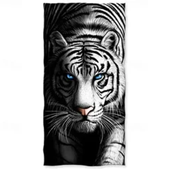 1PC Large Thick Bath Shower Towels 3D White Tiger Design Cotton Beach Towel for Women Men Travel Swimming Yoga Blanket