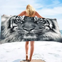 1PC Large Thick Bath Shower Towels 3D White Tiger Design Cotton Beach Towel for Women Men Travel Swimming Yoga Blanket