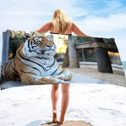 1PC Large Thick Bath Shower Towels 3D White Tiger Design Cotton Beach Towel for Women Men Travel Swimming Yoga Blanket