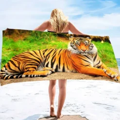 1PC Large Thick Bath Shower Towels 3D White Tiger Design Cotton Beach Towel for Women Men Travel Swimming Yoga Blanket