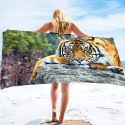 1PC Large Thick Bath Shower Towels 3D White Tiger Design Cotton Beach Towel for Women Men Travel Swimming Yoga Blanket