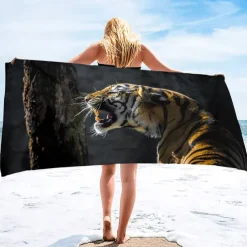 1PC Large Thick Bath Shower Towels 3D White Tiger Design Cotton Beach Towel for Women Men Travel Swimming Yoga Blanket