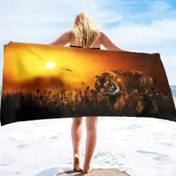 1PC Large Thick Bath Shower Towels 3D White Tiger Design Cotton Beach Towel for Women Men Travel Swimming Yoga Blanket