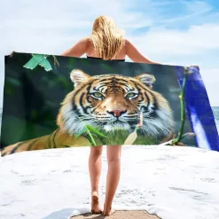 1PC Large Thick Bath Shower Towels 3D White Tiger Design Cotton Beach Towel for Women Men Travel Swimming Yoga Blanket