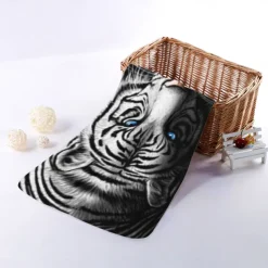 1PC Large Thick Bath Shower Towels 3D White Tiger Design Cotton Beach Towel for Women Men Travel Swimming Yoga Blanket