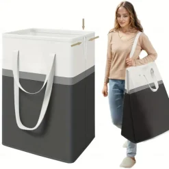 1PC Laundry Basket 75 Litre Upgraded Foldable Laundry Basket Waterproof Long And Short Handle Laundry Bag Can Be Carried By Hand Can Be Straddled On One Shoulder Easy To Transport And Clean Frees