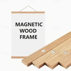 1pc Magnetic Wood Hanger Frame DIY, Teak Walnut Pine For Poster Photos Scrolls Picture Frames Canvas Prints Paintings, Artwork Magnet Frames Wall Art Home Decor