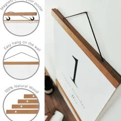 1pc Magnetic Wood Hanger Frame DIY, Teak Walnut Pine For Poster Photos Scrolls Picture Frames Canvas Prints Paintings, Artwork Magnet Frames Wall Art Home Decor