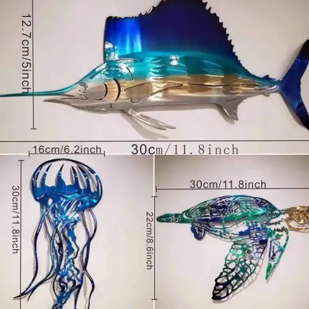 1pc Metal Fish Wall Decorative, Wall Art Tropical Fish Sculpture,Sailfish Metal Wrought Iron Silhouette Crafts Interior Wall Home Decor