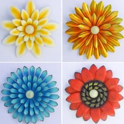 1pc Metal Flowers Wall Decor Flower Wall Sculpture, Hand-Painted Floral Sculpture, Metal Wall Art Hanging Wall Decor For Indoor Outdoor Home Office Bathroom Kitchen Bedroom Living Room Garden