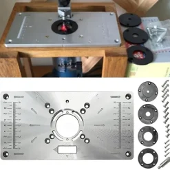 1pc Multifunctional Aluminium Router Table Insert Plate For Woodworking Benches, Router Plate, Wood Tools With Rings